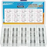 AUKENIEN 15 Type 5x20mm Fast Blow Glass Fuses 0.5A-20A 150Pcs Kit