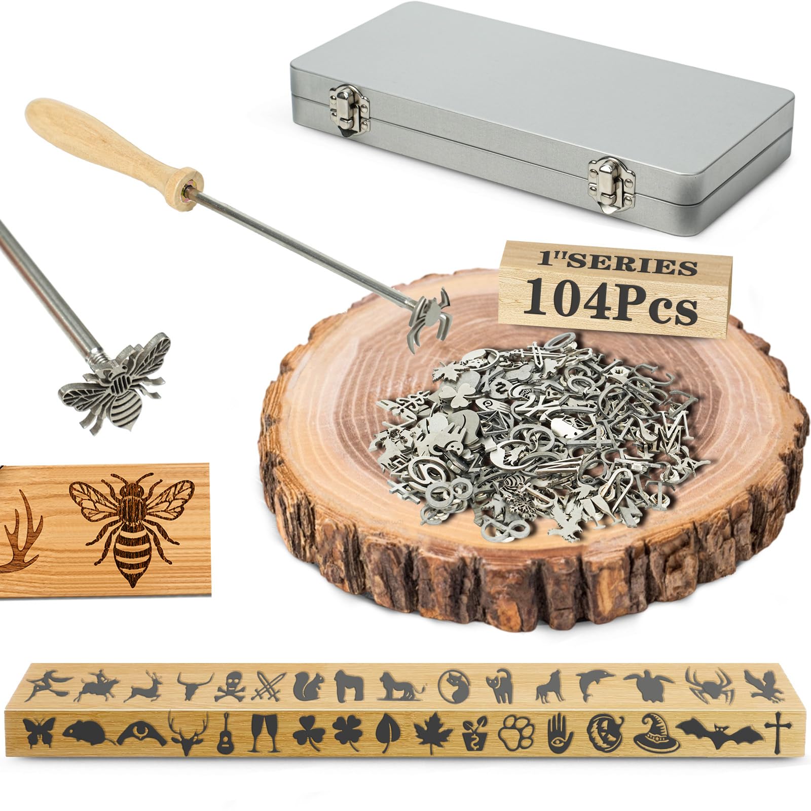 Photo 1 of **SEE NOTES** 1 Inch 38-Piece Stainless Steel Branding Iron Kit - COOPERPLATE FONT Alphabet, Numbers & ANLTLER Designs for Wood Burning, Leather Crafting, Steak Marking, BBQ Grill & DIY Personalized Gifts (38)