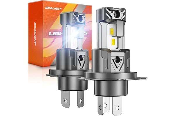 SEALIGHT H4 LED Headlight Bulbs, 48000 Lumens 900% Brighter 6500K Cool White Led Bulbs, All-in-One Mini Size H4 Lights, Plug