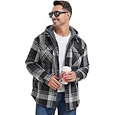 Woitury Mens Warm Sherpa Flannel Jackets with Hood, Plaid Fleece Lined Hoodie
