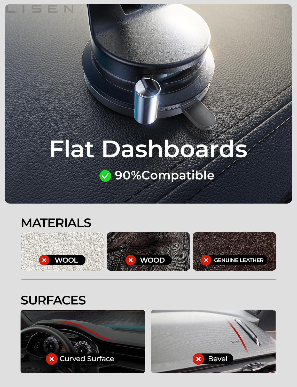 LISEN for Magsafe Car Mount, Cell Phone Holders for Your Car, Magnetic Car Accessories for Women Men Interior Jeep, Vacuum SuctionPro for Valentines Day Gifts for Him Kits, for iPhone 17-12 Pro Max