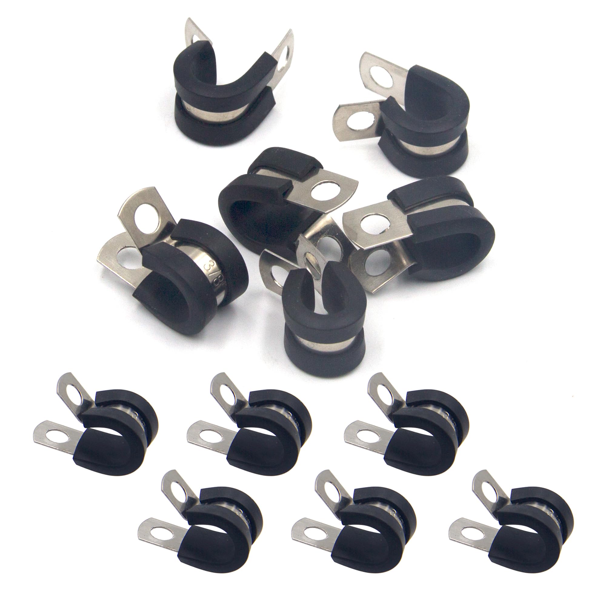 BESTYCHAO 12Pcs Rubber Lined P Clips, 10mm(3/8") Pipe Clamps Stainless Steel Hose Clips, P Clips for Hose, Cable,Wire,Pipe Mounting