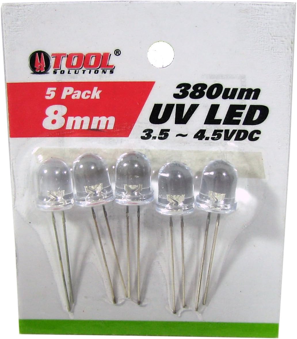 PKG(5) 8mm UV LEDs 3.5 to 4.5VDC, 380um Great for DIY Money Checkers