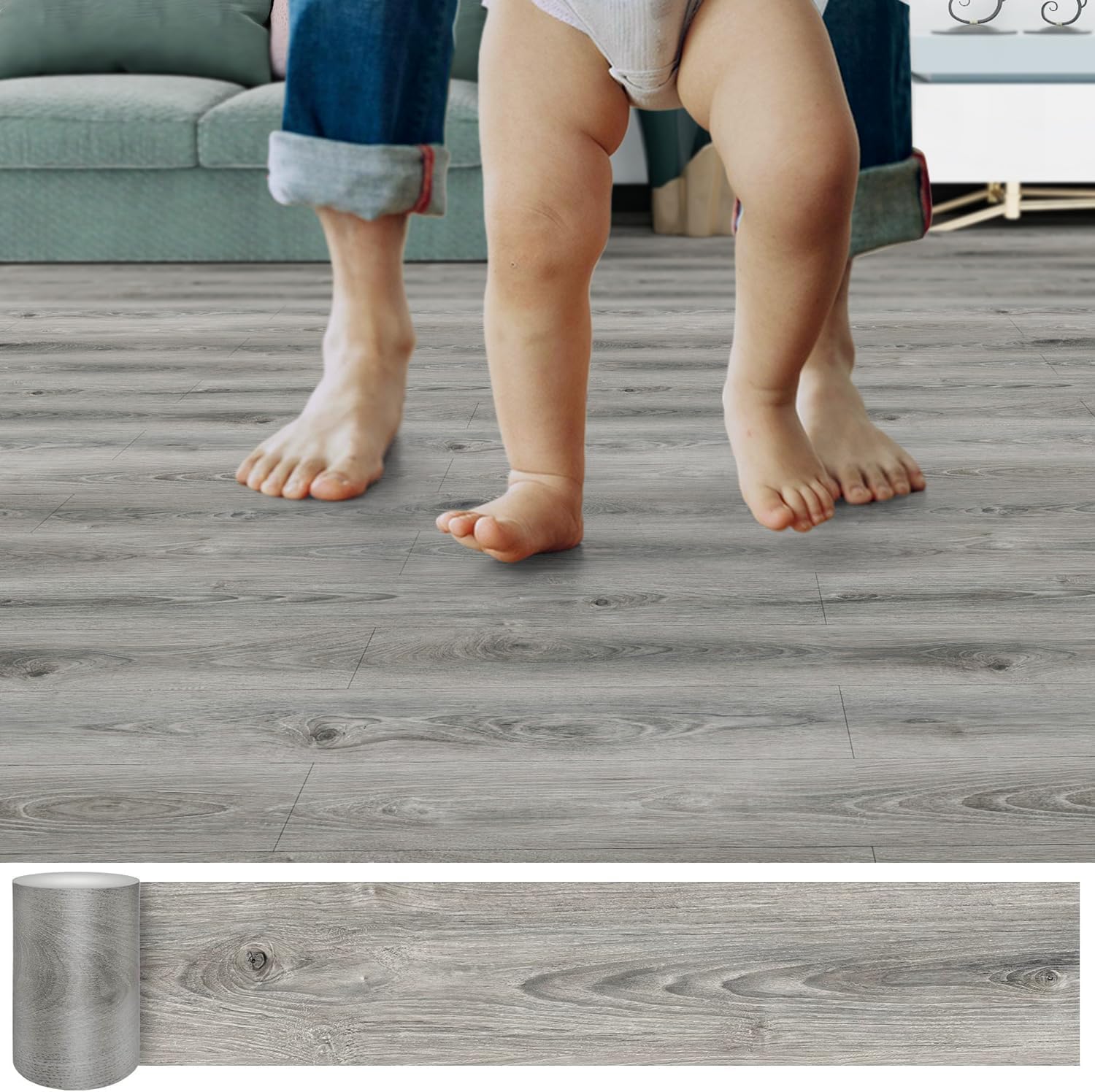 Photo 1 of ** FACTORY SEALED ** Stick Flooring Tile Adhesive Wood Plank Vinyl Flooring Waterproof- 36" x 6"-Self Tiles for Kitchen Bathroom, Bedroom, Living Room 4 Pack 6 Sq.Ft-Smoke Grey