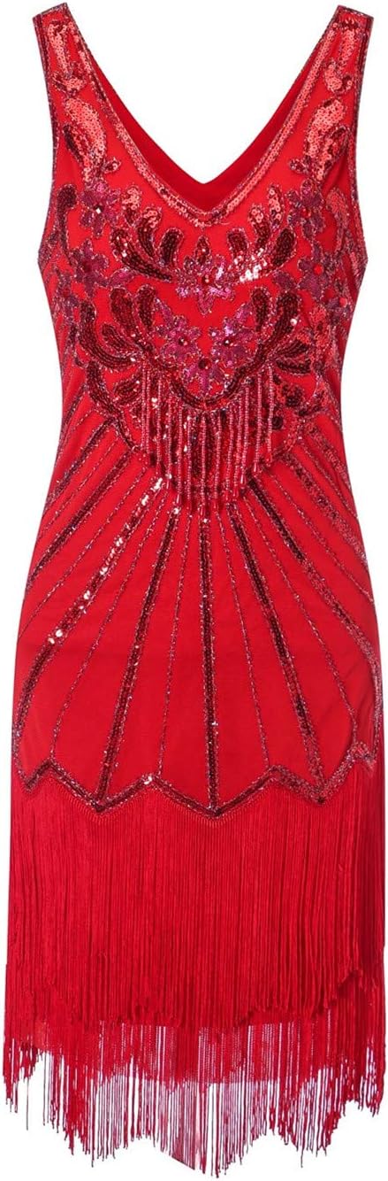 Women's Flapper Dresses 1920s V Neck Beaded Fringed Dress Dress Great Gatsby Dress