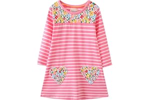 HILEELANG Toddler Girl Long Sleeve Dress Stripe Rainbow Christmas Easter Cotton Casual Tunic Playwear Basic Shirt Party Dresses