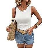 SOLY HUX Women's Summer Ruched Basic Tank Top Dressy Casual Crew Neck Sleeveless Tops