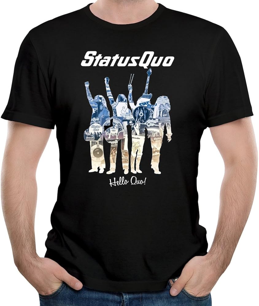 Men's Status Quo Band Hello Quo T Shirt Black Clothing