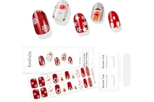 Lavinda Semi Cured Gel Nail Strips Christmas, 20 Pcs Nail Art Wraps with Santa, Gingerbread, Stars, Snowflakes & Silver Glitter, Easy to Apply, with 2 Prep Pads & Wooden Stick | Silver Noel Dreams
