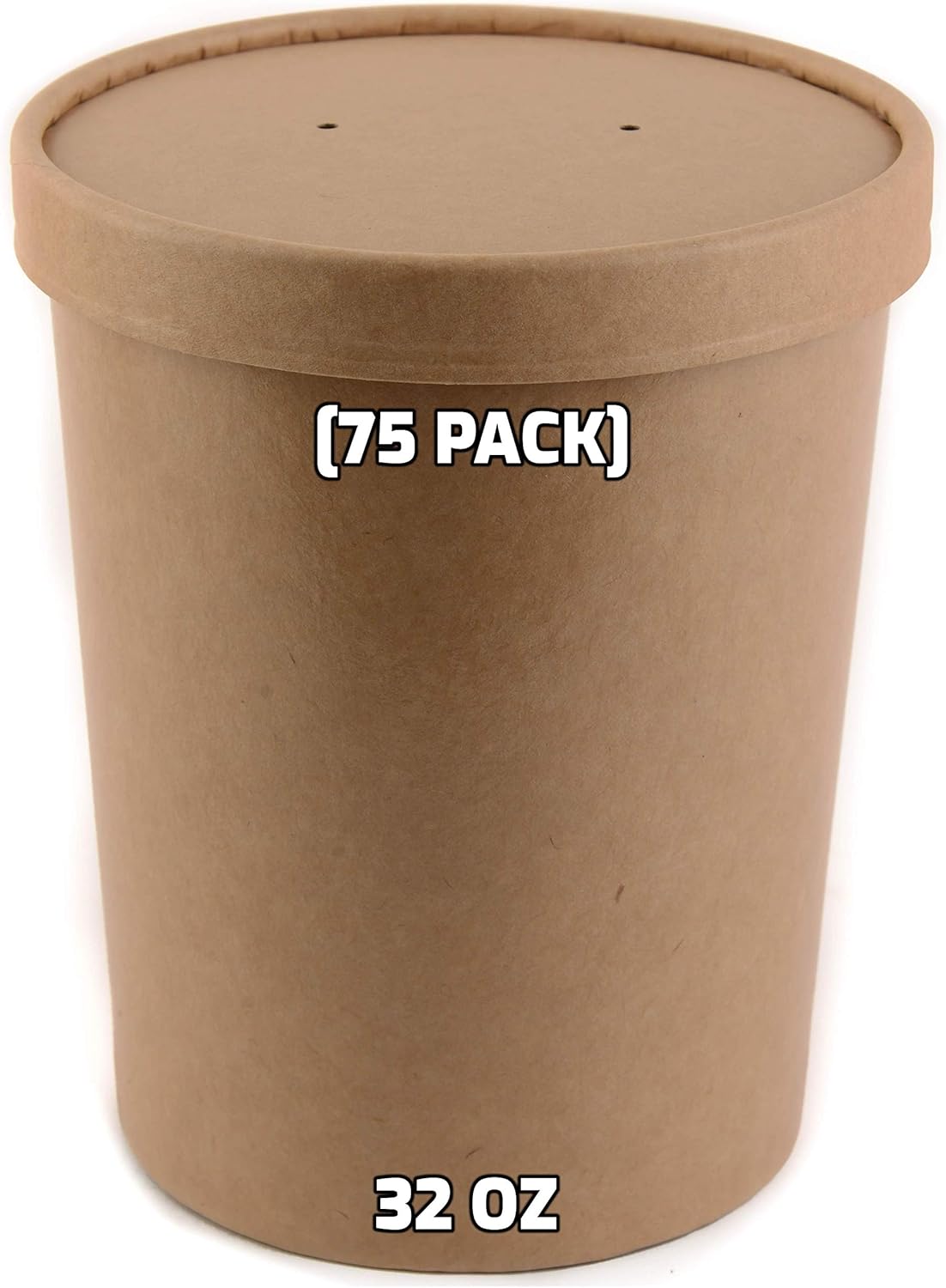 [75 Pack] 32 oz Disposable Kraft Paper Soup Containers with Vented LIDS - Quart Ice Cream Containers, Frozen Yogurt Cups, Restaurant, Microwavable, Take Out, Food Storage, Recyclable