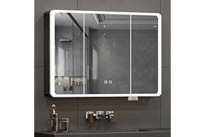 Vanrste Lighted Medicine Cabinet with Mirror, Black Frame, LED Bathroom Mirror Cabinet with Mirror defog, stepless dimming, S