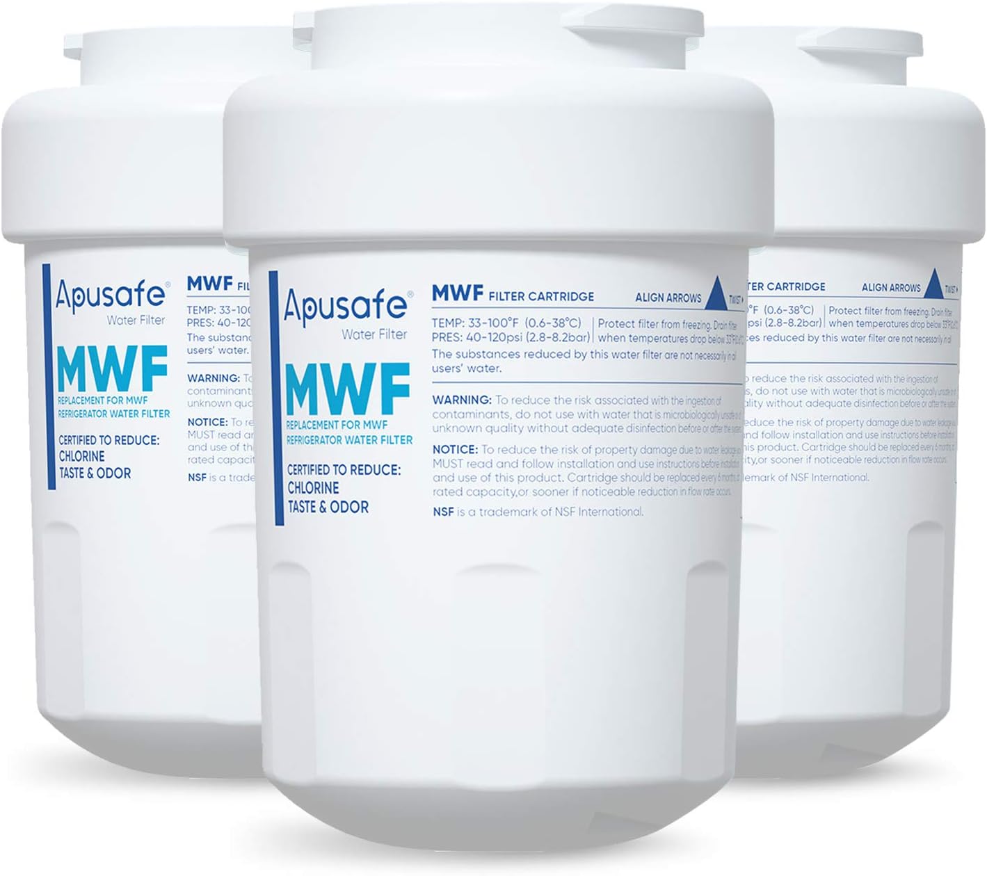 Apusafe MWF Refrigerator Water Filter Replacement Ice Water Filters Compatible with GE SmartWater, MWFP, MWFAP, MWFINT, GWF, GWFA, Kenmore 9991, 46-9991, HWF, HWFA, HDX FMG-1, WFC1201, 3 Pack