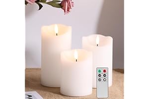 Eywamage White Flameless Pillar Candles with Remote, Flickering Realistic Battery Powered LED Wax Candles, Φ 3" H 4" 5" 6"