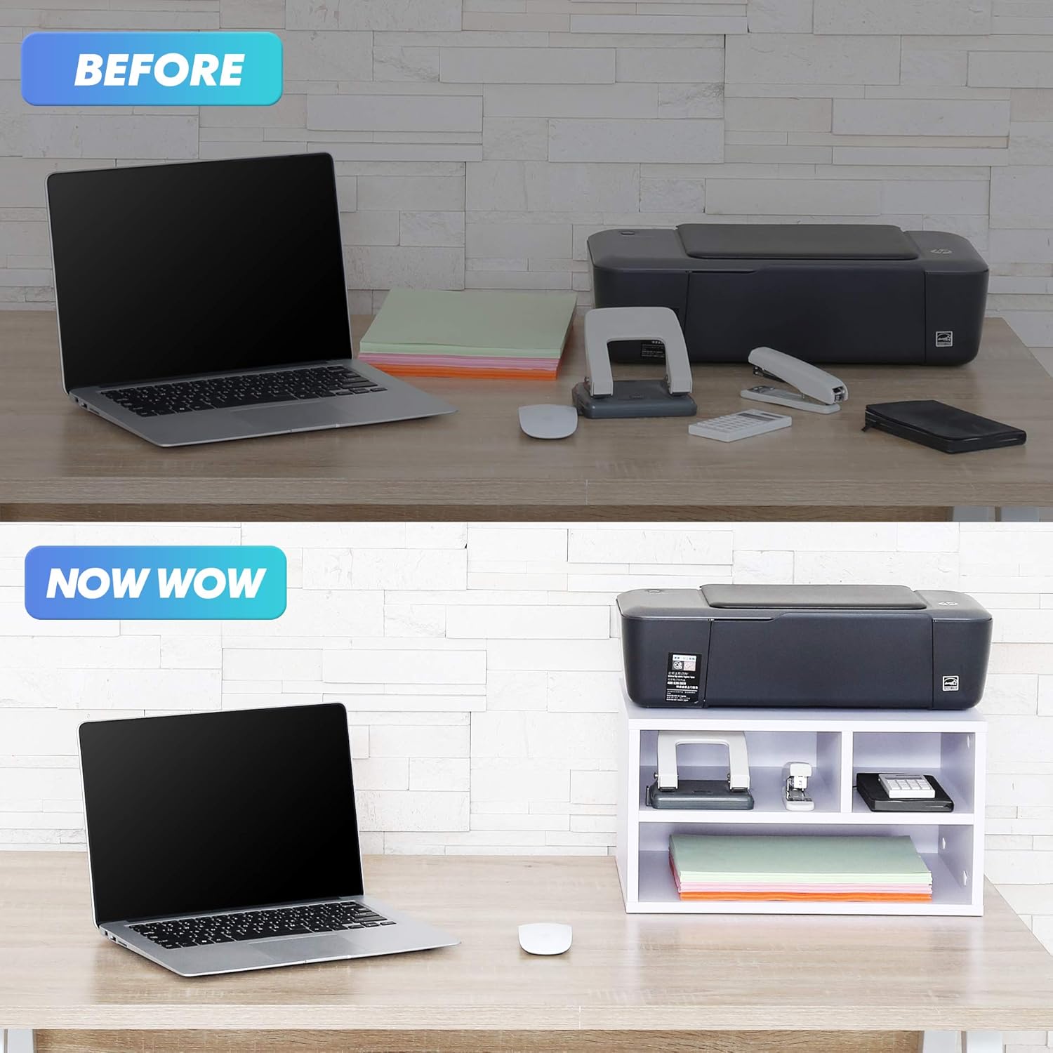 FITUEYES Wood Printer Stands with Storage Desktop Workspace Organizers, White, FDO304005WW: Kitchen & Dining