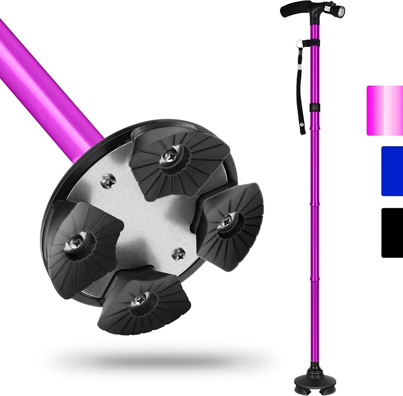 RUNZI Folding Cane with LED Light Adjustable Height Purple