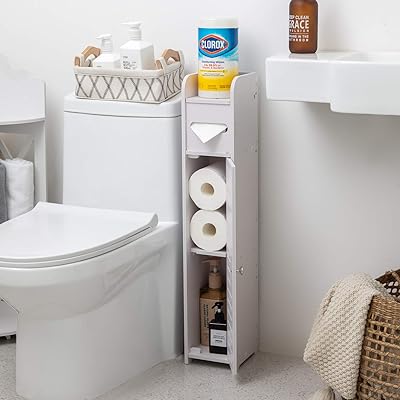 Buy Small Bathroom Storage Corner Floor Cabinet With Doors And Shelves Thin Toilet Vanity Cabinet Narrow Bath Sink Organizer Towel Storage Shelf For Paper Holder White By Aojezor Online In Vietnam B074zhclmd