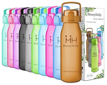 HoneyHolly Sports Trinkflasche Wasserflasche - 32oz/1L & 50oz/1.5L Top klick Open, Non Toxic BPA Free & Eco-Friendly Tritan, 