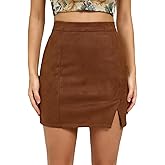 Aeghmry Women's Basic High Waist Faux Suede Side Split Bodycon Mini Pencil Skirt