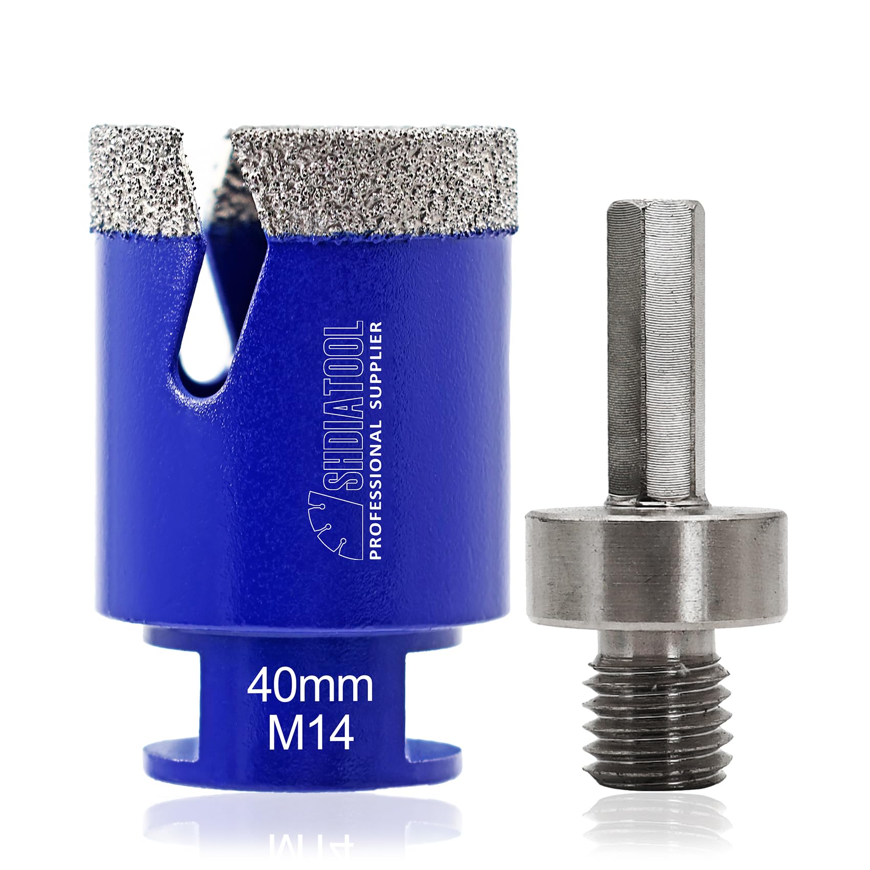 Diamond Tile Drill Bit Diamond Hole Saw Drill Bit - M14 for Tile Porcelain Ceramic Marble Granite Drill Holes, for Angle Grinders, 40mm and a Hex Shank Adapter