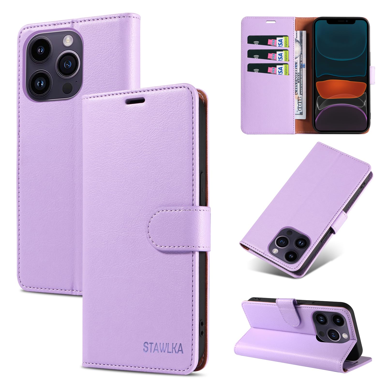 STAWLKA Case for iPhone 11 Pro, Premium PU Leather Flip Magnetic Buckle Wallet Case Kickstand Blocking RFID Shockproof Protective Phone Cover for iPhone 11 Pro - Purple