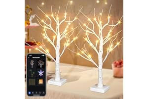 POPOTAN 2FT Smart Birch Tree with LED Lights, Bluetooth App Controlled, 18 Modes, Dimmable, Timer, Music Sync, Warm White LED for Indoor Christmas Tabletop Centerpiece, Wedding & Valentine’s Day Decor, 2 Pack