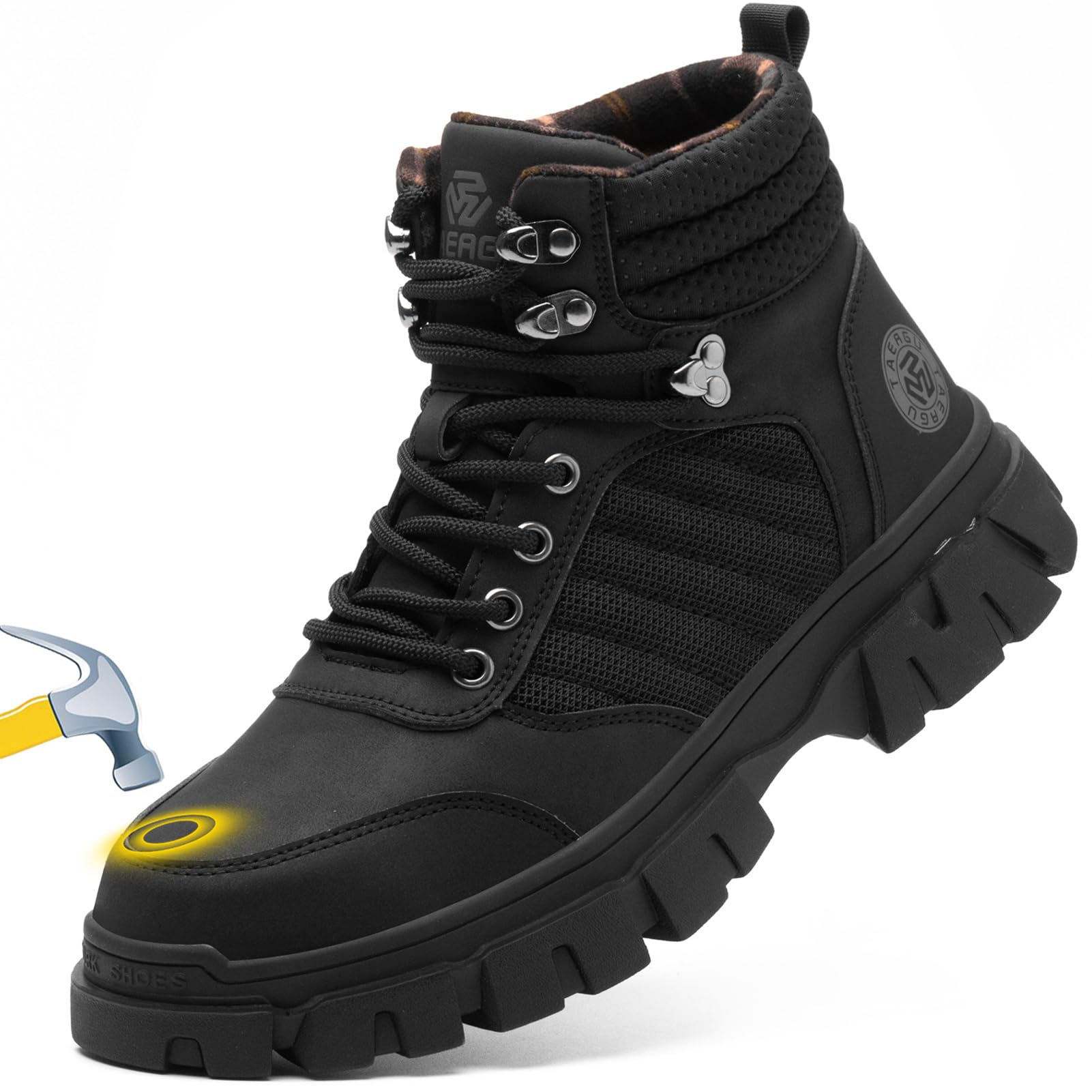 Photo 1 of Waterproof Steel Toe Boots For Men-6 Inch Comfortable Mens Safety Work Boots Indestructible Steel Toe Shoes Lightweight Non Slip Puncture Resistant Industrial Construction Boot,Black,Size 9.5 men