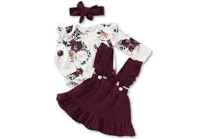 Kucnuzki Newborn Baby Girl Clothes Toddler Long Sleeve Ruffle Romper Top Infant Skirt Set Little Girl Overall Dress