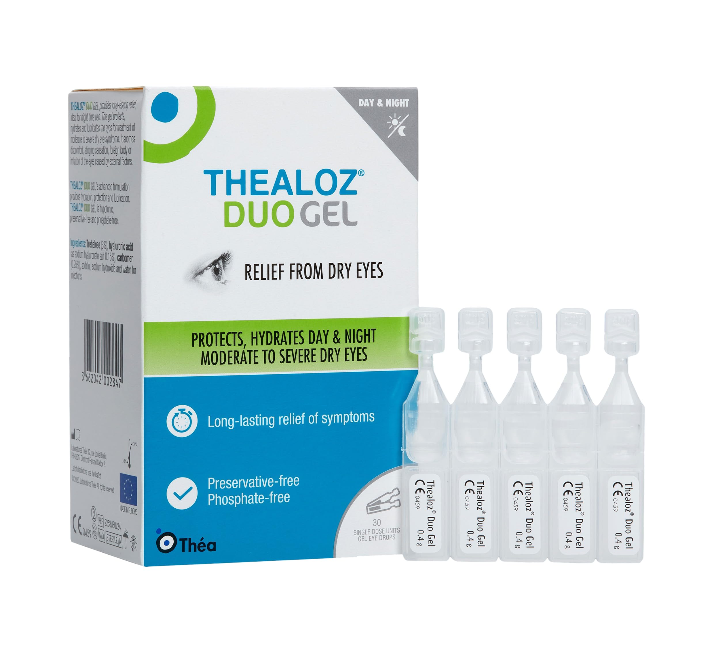 30 Thealoz Duo Gel (Single Dose Units) Eye Drops - Longer-Lasting Relief for Dry, Tired & Sore Eyes |Ideal for Overnight Relief |Gentle, Preservative-Free Gel | 30 Single Dose Units