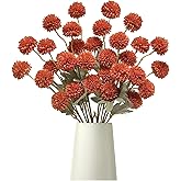 Kuviklyn Artificial Flowers Faux Mums 6pcs, Long Stem Faux Flowers for Vase, Artificial Chrysanthemums Kiku Flower Floral Stems for Home Decor, Baby Shower, Burnt Orange