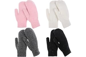 OBANGONG 4 Pairs Women Knit Mittens Gloves Warm Lining Mittens for Women Men Winter Thick Wool Mitten for Cold Weather