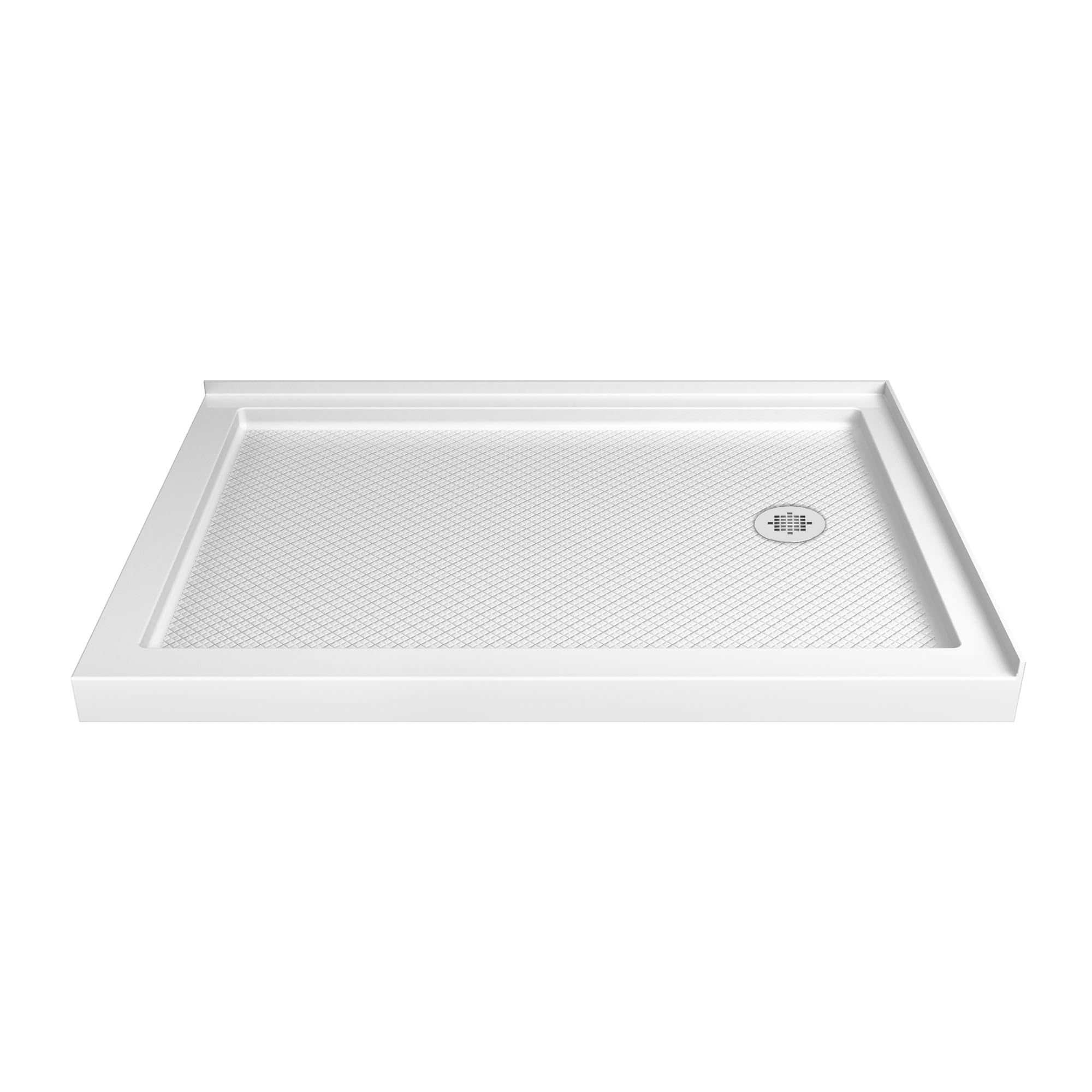 Photo 1 of DreamLine SlimLine 32 in. D x 48 in. W x 2 3/4 in. H Right Drain Double Threshold Shower Base in White