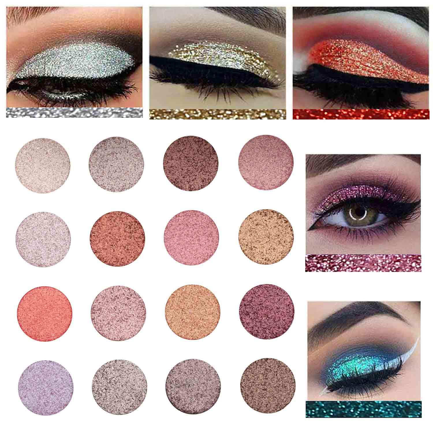 Kissfairy Pressed Glitter Eyeshadow Palette-Festival Version (16 Colors) Pigmented Shimmer Makeup Pallet Eye Shadows Cosmetic Set