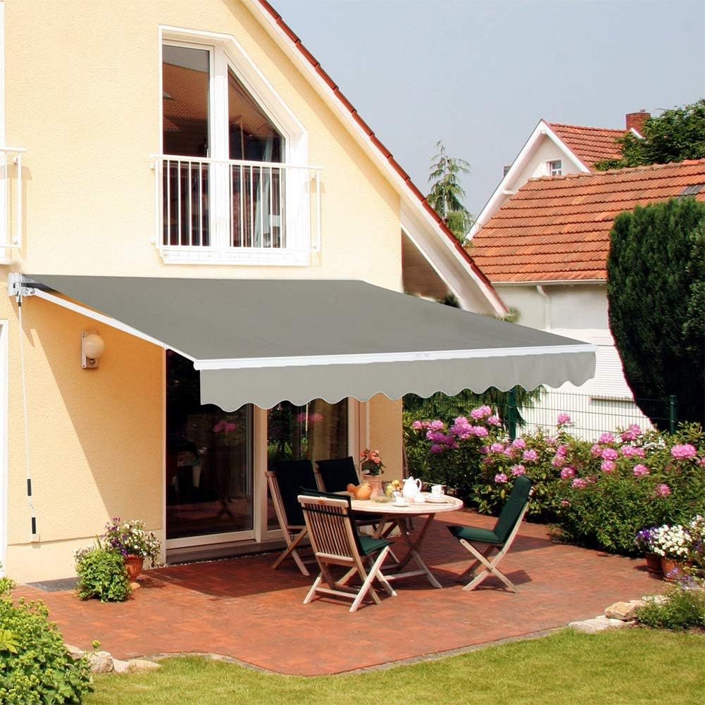 The Fellie Garden Awnings L2xw1 5m Manual Patio Awning Retractable Canopy Outdoor Sun Shader Grey Amazon Co Uk Kitchen Home