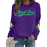 ASTANFY Mardi Gras Sweatshirt Women New Orleans Mardi Gras Party Shirts Funny Carnival Sweatshirt Mardi Gras Print Pullovers