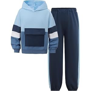GEMLON Boys Hoodies Contrast Sweatshirt with Sweatpants Boys Clothes 6-14Y | Kangaroo Pocket Long Sleeve Hooded Sweatshirt wi