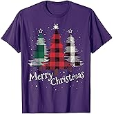 Merry Christmas Three Xmas Trees Buffalo Plaid Woman Gift T-Shirt