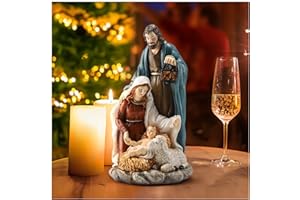 Magicsculp 6.5” Christmas Nativity Set - Holy Family Statue Catholic with Sheep, Handcrafted Collectible Jesus, Mary, & Joseph Figurines for Tabletop & Desk Display, Religious Gift for The Holidays