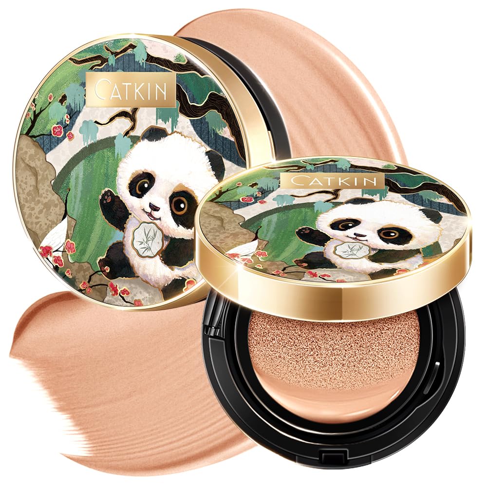 CATKIN Panda Land Foundation Full Coverage, Breathable Cushion Foundation with Nourishing and Long-wearing Formula for Sensitive Skin, Sheer Semi-matte Finish, Refill Included, 15g*2 — image 1