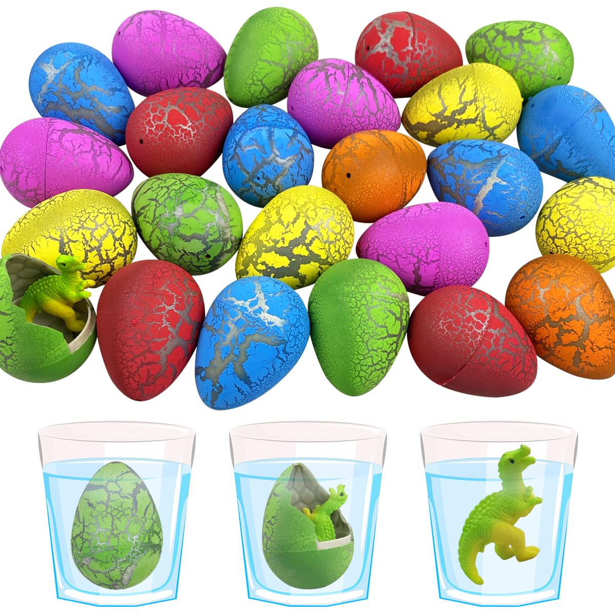 JoFAN 24 PCS Dinosaur Eggs That Hatch Growing Easter Eggs with Mini Dinosaur Toys Inside for Kids Boys Girls Easter Basket Stuffers Gifts Fillers