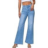 KDF Wide Leg Jeans for Woman Baggy Stretchy Loose Trendy Frayed Hem Denim Boyfriend Pants