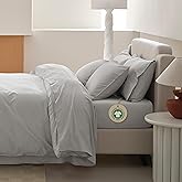 Double Stitch Queen Size Sheet Set,4PCS Soft & Breathable Cotton Organic Cotton Queen Sheet Set,Luxury 300 TC Sateen Weave Bed Sheets for All Season,100% GOTS Certified Long Staple Cotton, Light Grey