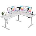 Furmax L Shaped Standing Desk Adjustable 63 x 55 Inch Corner Stand up Desk Electric Standing Computer Workstation with Preset Heights (White)