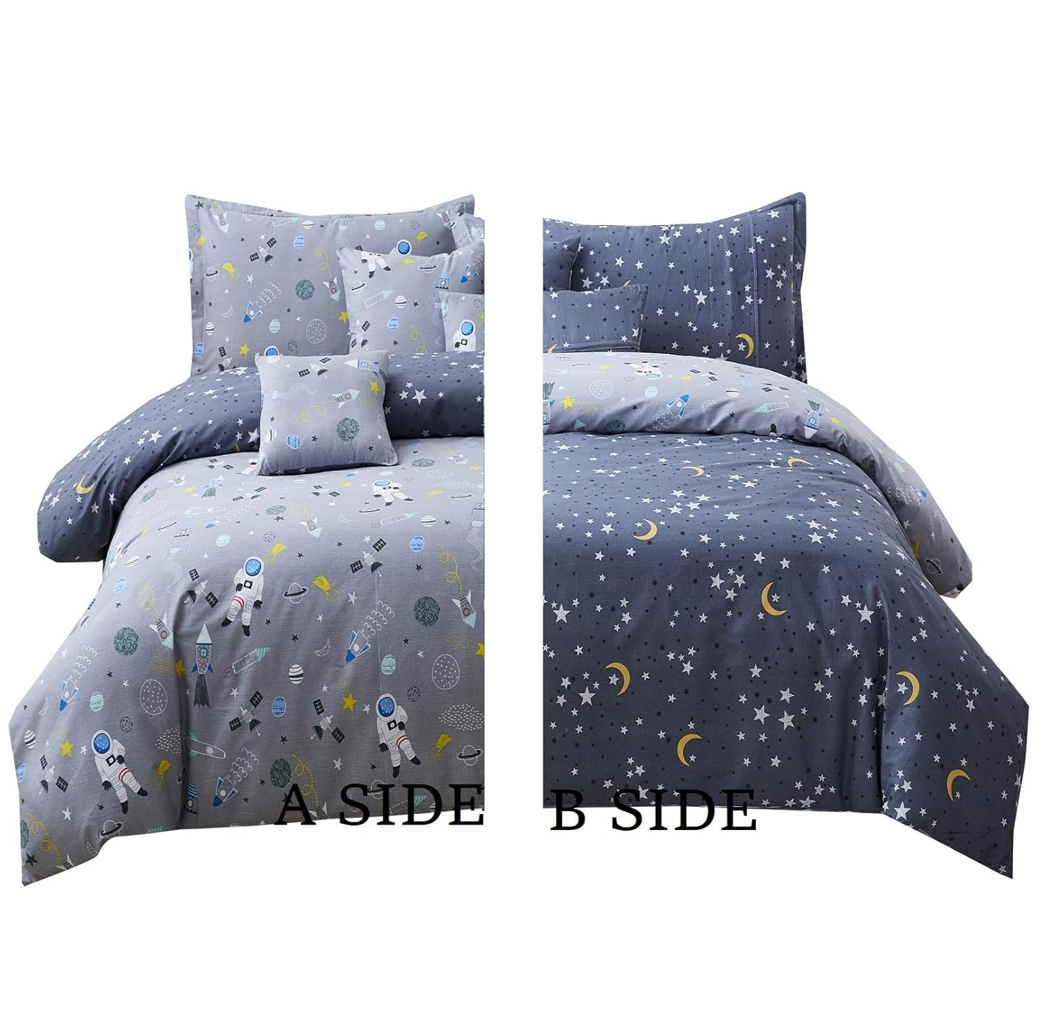 Brandream Kids Bedding Sets King Size Boys Grey Duvet Covers Space Galaxy Bedroom Reversible Duvet Cover Set 100% Cotton