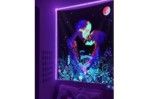 ADDWel Blacklight Skull Tapestry Glow In The Dark, The Kissing Lovers Black Light Psychedelic Poster Skeleton UV Reactive Tapestry for Bedroom, Wall Hanging Art for Room Dorm Decor (30" x 40", Kissing Lovers Skeleton)
