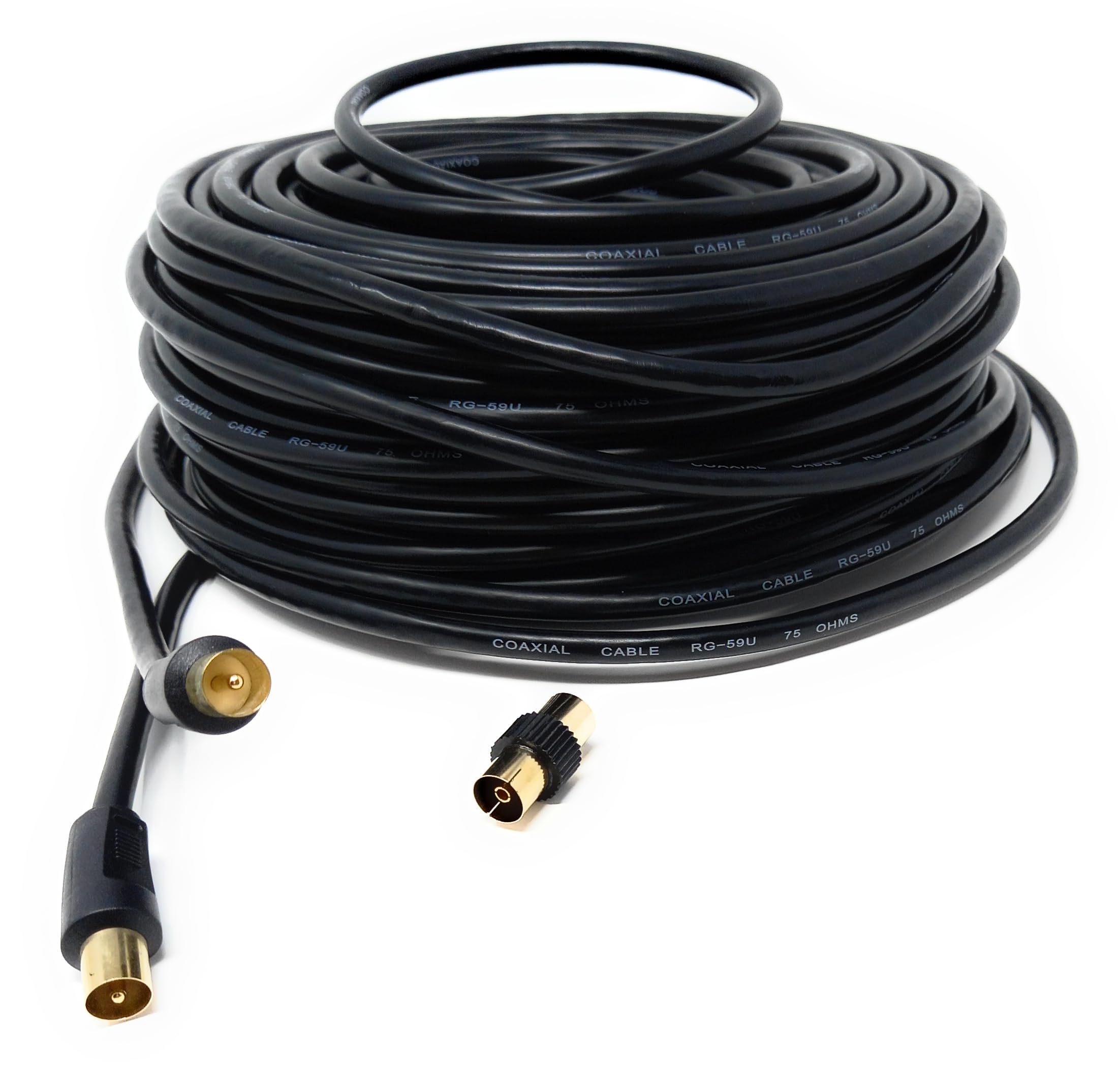 DRUT 40m TV RF Male to Male Aerial Antenna Coaxial Cable With Female to Female Coupler, Gold Connectors 75 ohm, 3C2V (131ft Black)