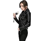 LY VAREY LIN Women's Faux Leather Bomber Jacket Patchwork Punk Moto Biker Coat