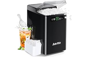 Aeitto Nugget Ice Maker 40Lbs/24H, Countertop Soft Chewable Ice Pebble Ice Machine, One-Click Operation, Auto Self-Cleaning Ice Makers with Scoop&Basket for Home, Office, Kitchen, Party (Black)