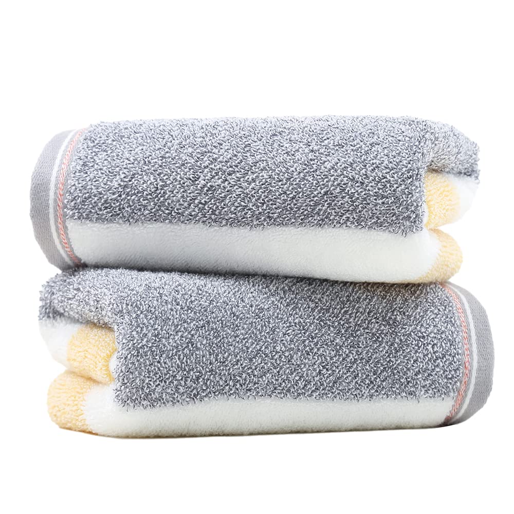 sense gnosis Yellow & Grey Striped Hand Towel Set of 2 Ultra Soft 100% Cotton Absorbent Lightweight Bathroom Hand Towels, 13" X 29"