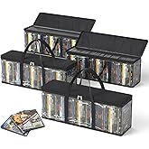 DVD Storage Bags, Media Organizer Bags for DVDs, CDs, Blu Ray Disc, Movie Cases, VHS Box, Video Game Disks, Albums, Books, Clear Plastic Holders with Carrying Handles (Black, 4Pack)