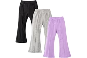 Miipat Toddler Girl Flare Pants 3 Pack Ruffle Ribbed Baby Bell Bottoms Slub Cotton Solid Elastic Waist Trousers
